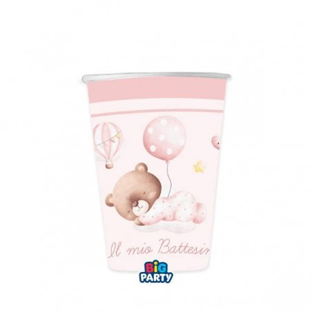 BICCHIERI 250cc BATTESIMO BABY BEAR ROSA 6pz