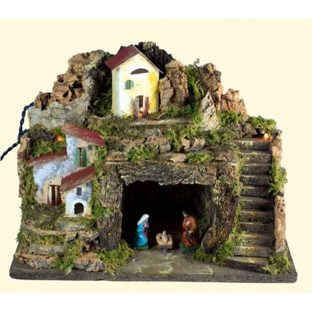 PRESEPE CON NATIVITA' H 6cm E LUCI 33x18x25cm