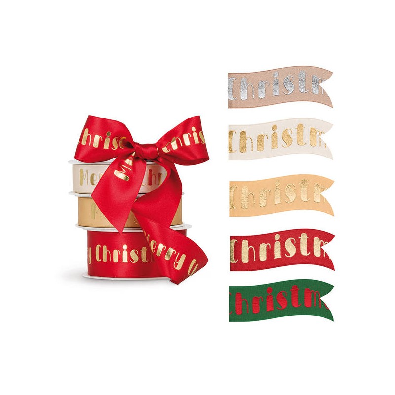 NASTRO DOPPIO RASO MERRY CHRISTMAS ORO mm25x15mt 25-BIANCO