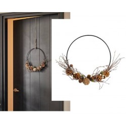 CERCHIO METALLO CON PIGNE ORO E BACCHE BIANCHE ø35cm