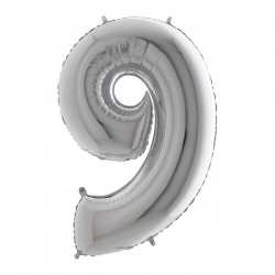 PALLONE NUMERO 9 MYLAR 102cm 40 ARGENTO