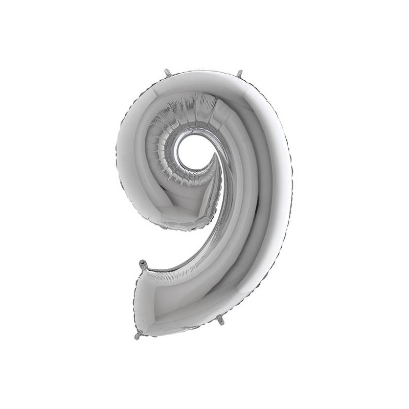 PALLONE NUMERO 9 MYLAR 102cm 40 ARGENTO