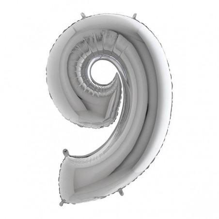 PALLONE NUMERO 9 MYLAR 102cm 40 ARGENTO