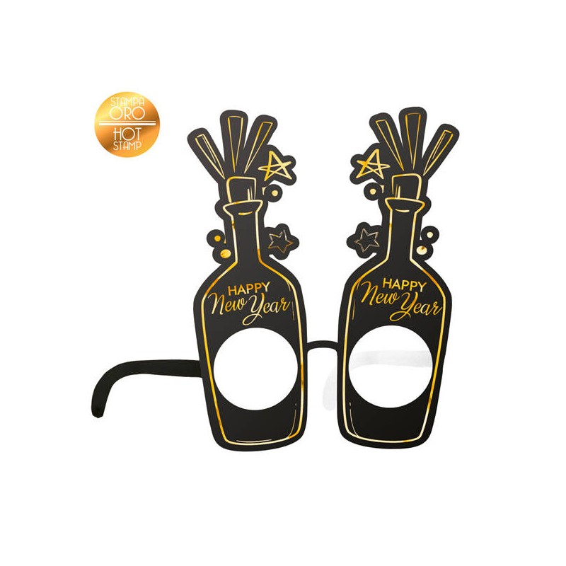 OCCHIALI FORMA BOTTIGLIA HAPPY NEW ORO ORO METAL 6pz