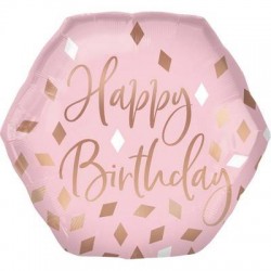 PALLONE MYLAR S/SHAPE ROSE GOLD HAPPY BIRTHDAY 58x55cm