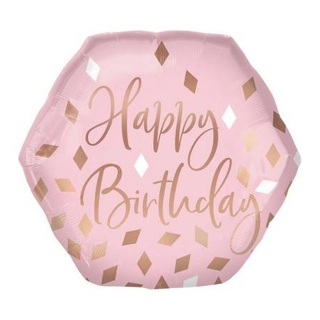 PALLONE MYLAR S/SHAPE ROSE GOLD HAPPY BIRTHDAY 58x55cm