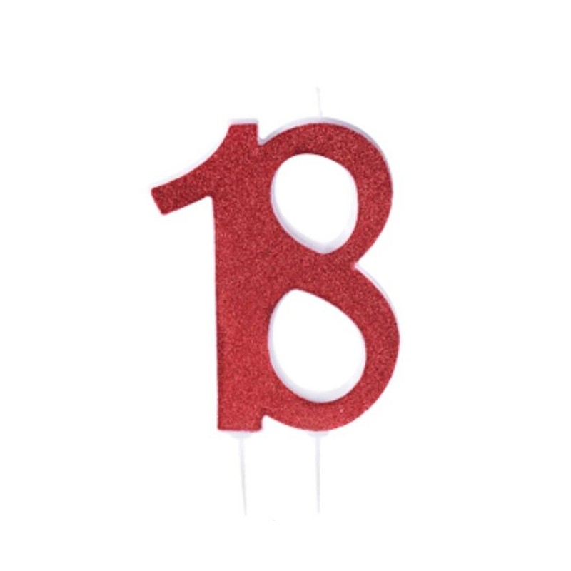 CANDELA 18 ANNI ROSSA GLITTER H.12cm