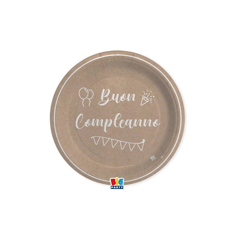 PIATTI CARTA PIANI ø24cm BUON COMPLEANNO KRAFT 8pz