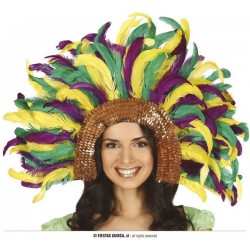 COPRICAPO DI PIUME COLORATO  MULTICOLORE BALLERINA BRASILIANA
