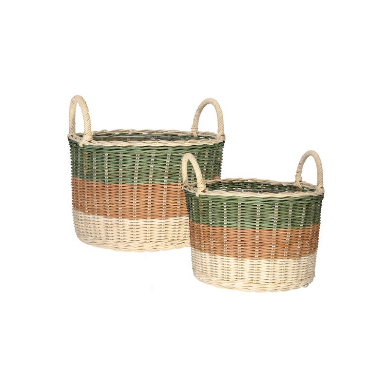 CESTO RATTAN 3 COLORI CON MANICI LATERALI Ø28x25cm 1/2