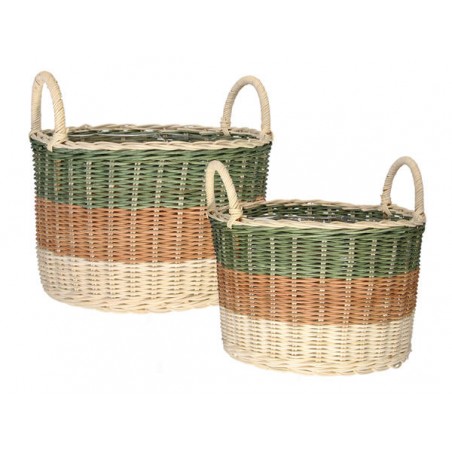 CESTO RATTAN 3 COLORI CON MANICI LATERALI Ø28x25cm 1/2