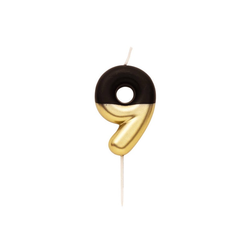 CANDELINA NUMERO 9 NERO/ORO 10,5cm