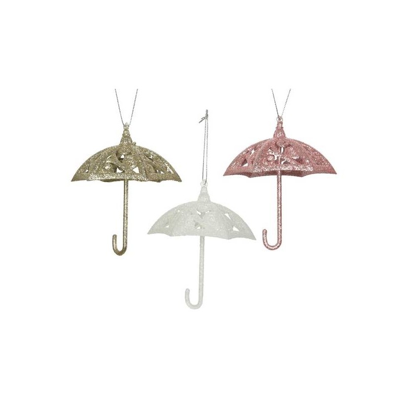 OMBRELLO IN PLASTICA DA APPENDERE CON GLITTER H11,4cm COL.ASS.TI 1pz