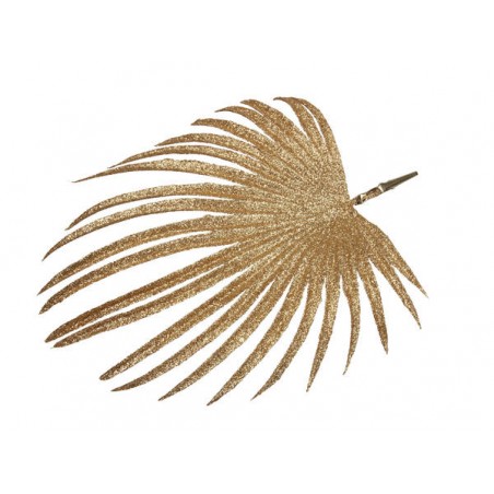 FOGLIA PALMA ORO GLITTER SU CLIP 27x25cm 6pz