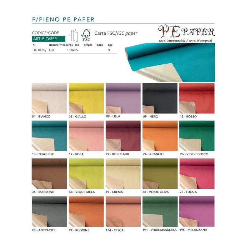BOBINA CARTA PE PAPER F.DO PIENO 50+10my h.1x25mt 26-VERDE BOSCO