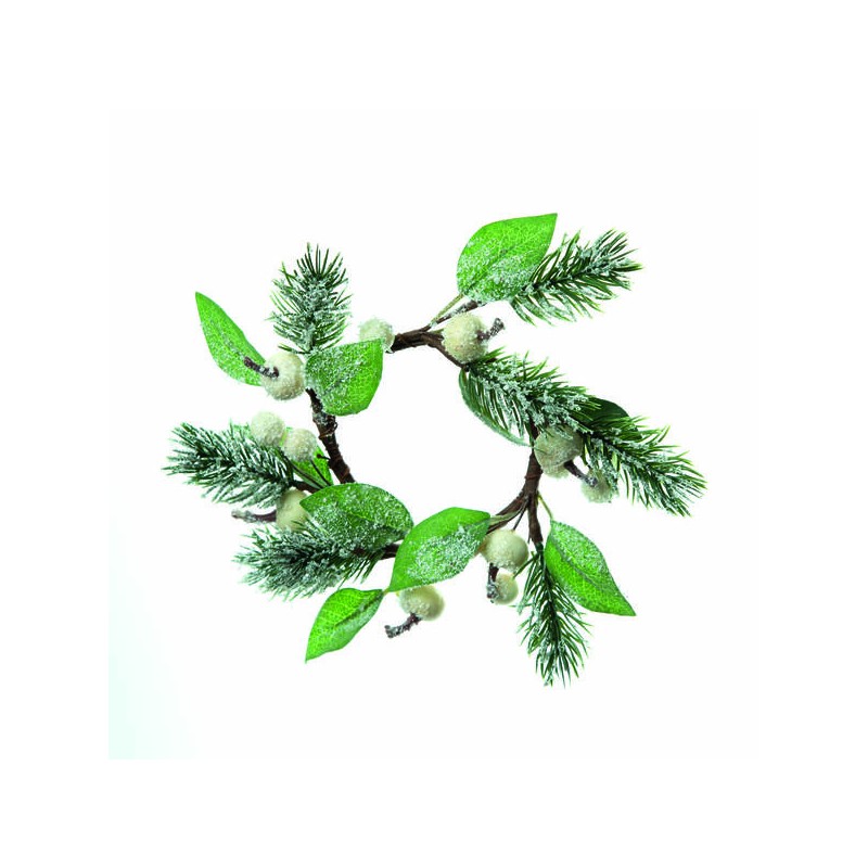 GHIRLANDA GIROCANDELA CON BACCHE BIANCHE ø18cm