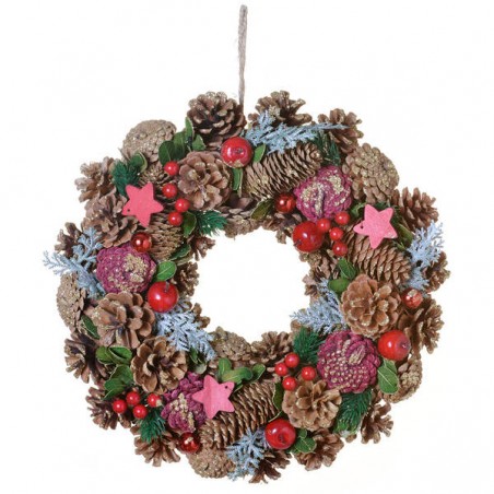 GHIRLANDA C/PIGNE E STELLE ROSSE ø35cm