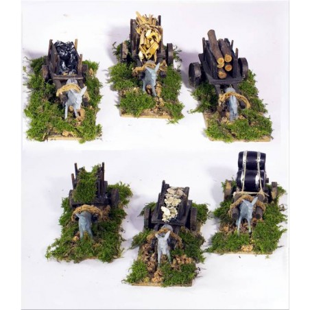 CARRETTO LEGNO C/CARICO cm 13x7 C/ASINO cm 6 (6 MOD.)