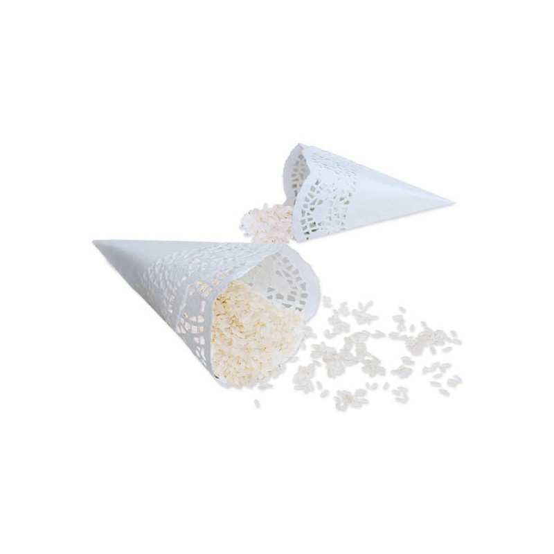 CONI PORTA RISO MERLETTATI CARTA BIANCHI 12pz 17cm