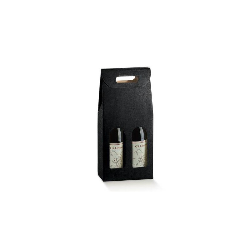 SCATOLA 2 BOTTIGLIE C/MAN. E FIN. 18x9x38,5cm SETA NERO