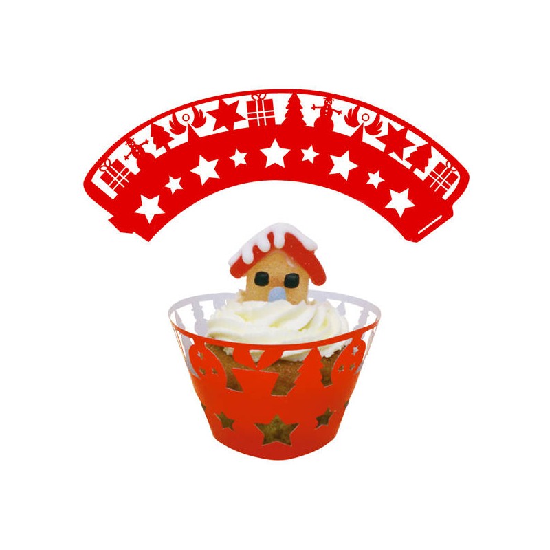 DECORAZIONE X MUFFIN CHRISTMAS RED cm5.5X5.5 12pz