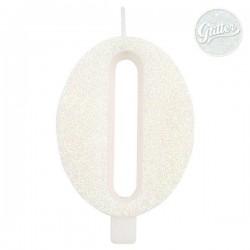 CANDELINA NUMERO 0 GLITTER BIANCA 9,5cm