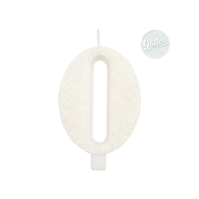 CANDELINA NUMERO 0 GLITTER BIANCA 9,5cm