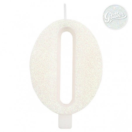 CANDELINA NUMERO 0 GLITTER BIANCA 9,5cm