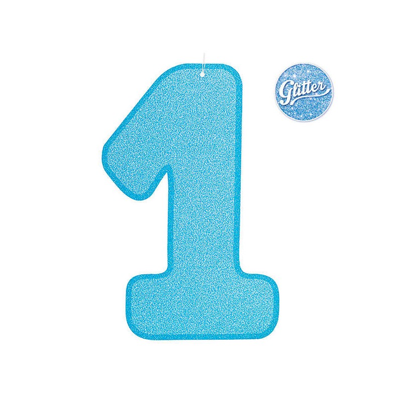 NUMERO 1 IN CARTA GLITTER AZZURRO 36X23cm