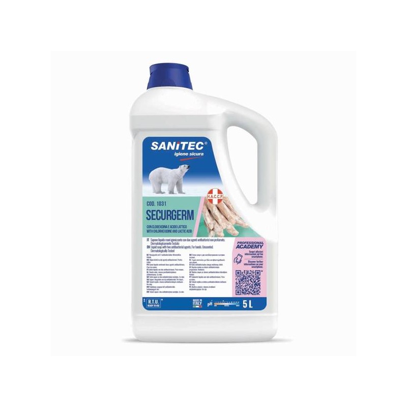SAPONE MANI LIQUIDO SECURGERM ANTIBATTERICO NON PROFUMATO 5kg SANITEC