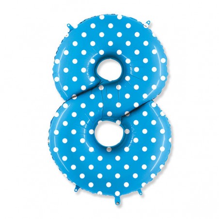 PALLONE NUMERO 8 MYLAR 102cm 40 POIS TURCHESE