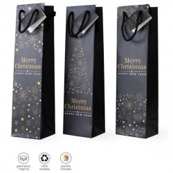 SHOPPER PORTA BOTTIGLIA WINE BLACK CHRISTMAS 10+9x39cm