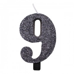 CANDELINA NUMERO 9 GLITTER NERO 9,5cm