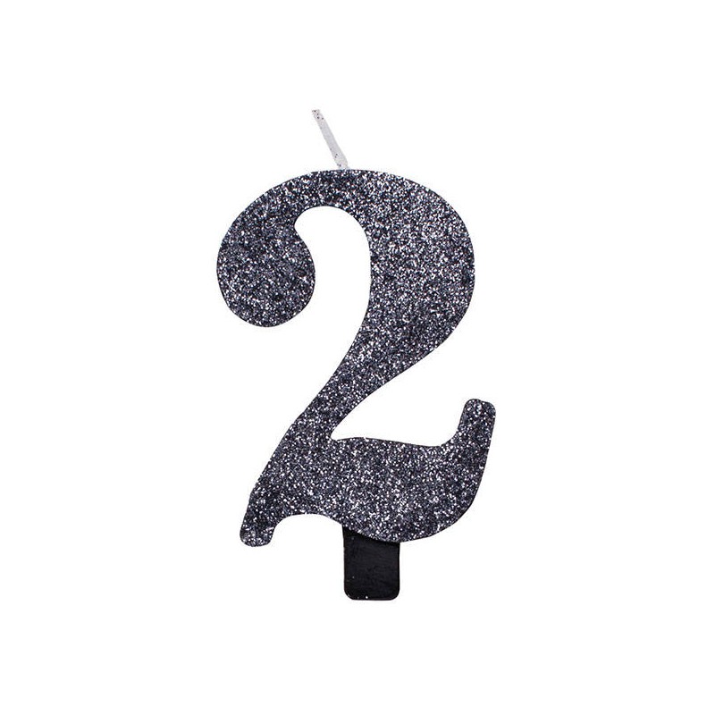 CANDELINA NUMERO 2 GLITTER NERO 9,5cm