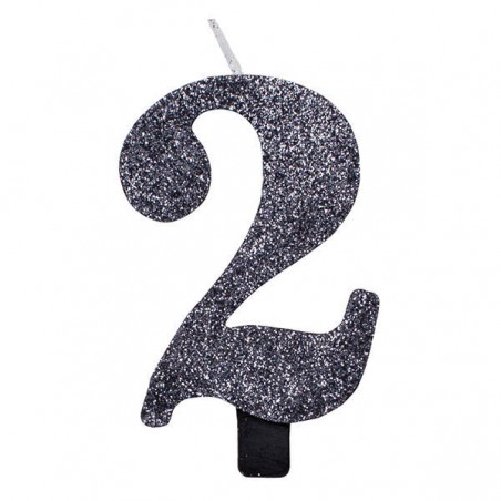 CANDELINA NUMERO 2 GLITTER NERO 9,5cm
