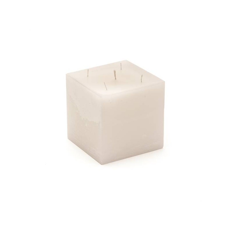 MOCCOLO QUADRATO CERA BIANCO 15x15x15cm RUSTICO