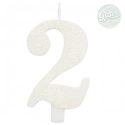 CANDELINA NUMERO 2 GLITTER BIANCA 9,5cm