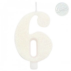 CANDELINA NUMERO 6 GLITTER BIANCA 9,5cm