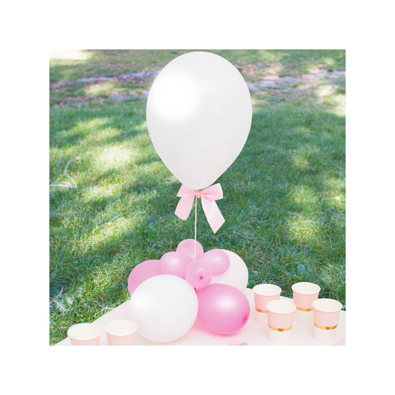PALLONCINI BIANCO PERLA + FIOCCHI SATIN ROSA 4pz