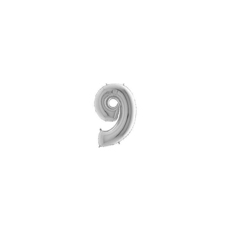 PALLONE NUMERO 9 MYLAR 66cm 26 ARGENTO