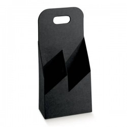 CESTELLO 2 BOTTIGLIE 13x6,5x29cm KRAFT NERO
