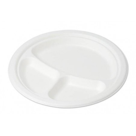 PIATTI PIANI POLPA 3 SCOMPARTI ø26 BIODEGRADABILI 50pz BYò