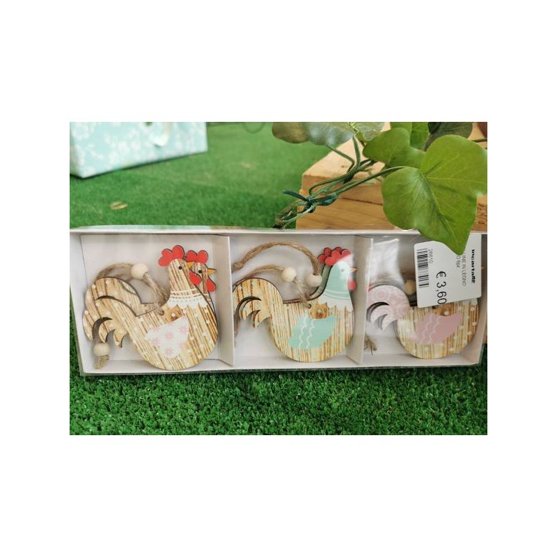 GALLINE IN LEGNO C/FILO 6pz