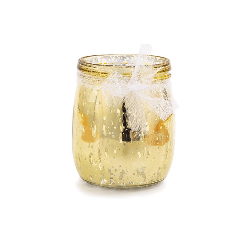 VASETTO VETRO COLOR C/ORGANZA 13x9cm ORO