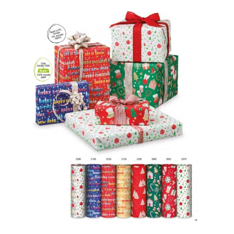 CARTA REGALO ROTOLO ECOCARTA FANTASIA DI NATALE 0,7x2mt REX