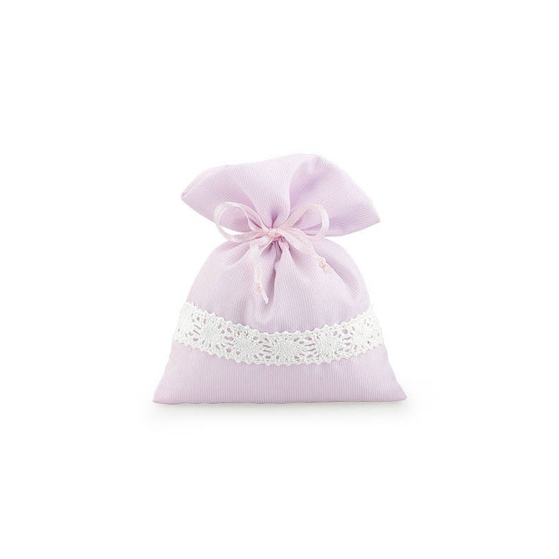SACCHETTI A RIGHE ROSA C/PIZZO 11x14 12pz