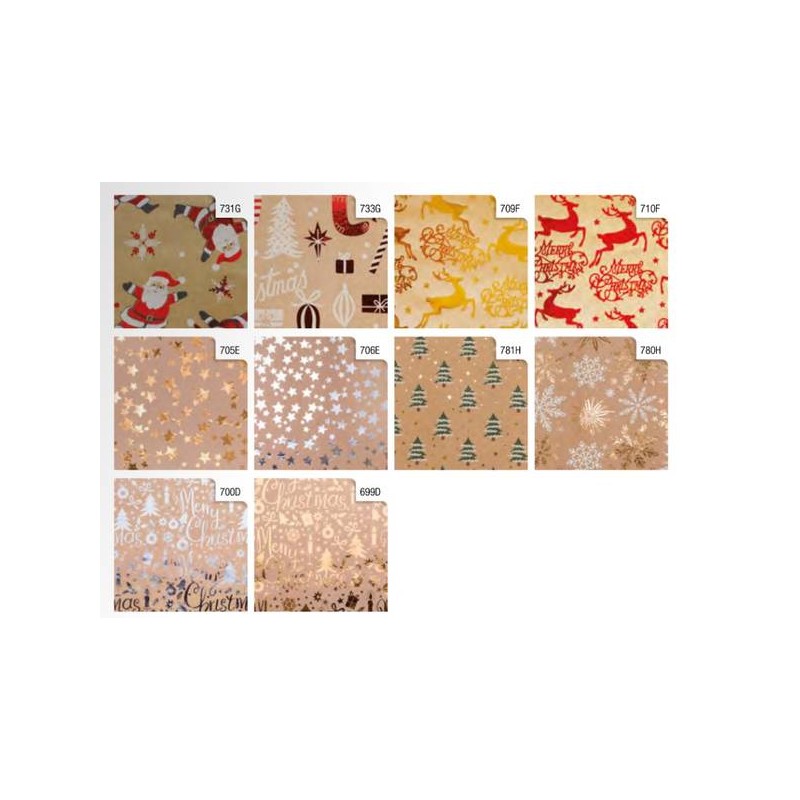 CARTA REGALO ROTOLO METAL KRAFT 0,7x2mt NATALIZIA ASS.TA