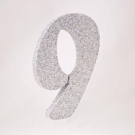 NUMERO POLISTIROLO GLITTER mm120x90 9 ARGENTO