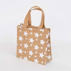 BORSA JUTA STELLINE BIANCHE 15+10x15cm