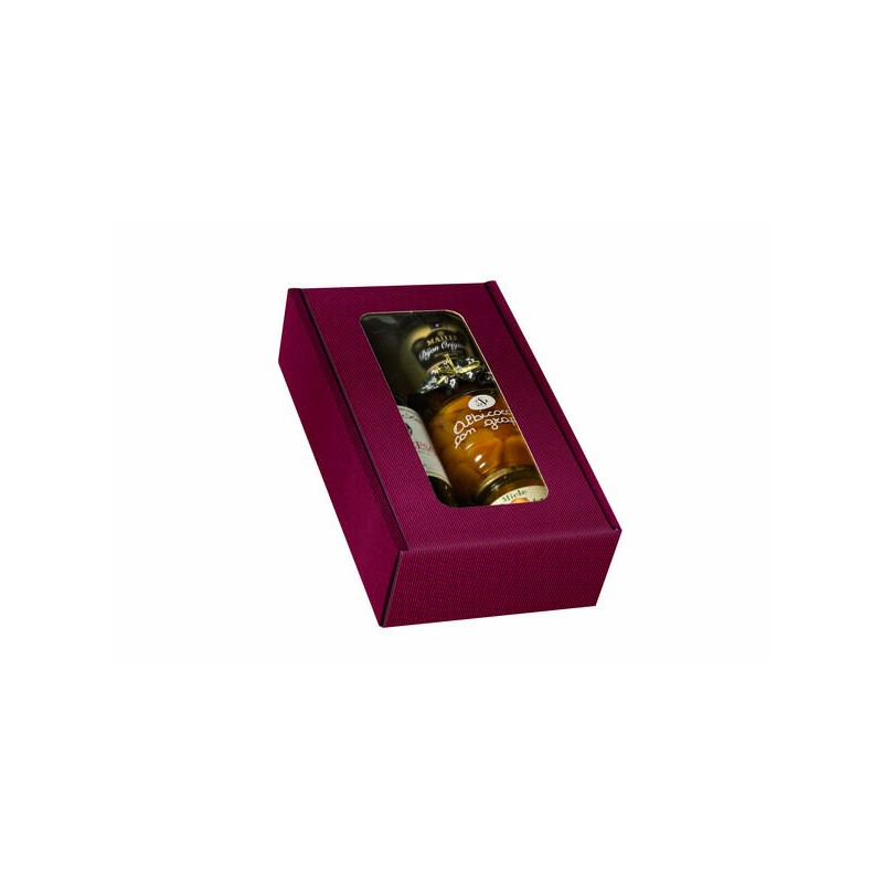 CANTINETTA 2 BOTTIGLIE ONDA BORDEAUX C/FINESTRA 20x33,5x9cm